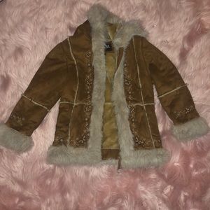 Children’s Suede Jacket with Fur and Embroidery
